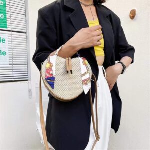 Dajingkj Fashion Ribbon Beach Bag Heart Shaped Purse Handheld Straw Bag Shoulder messenger bag for Women (creamy-white)