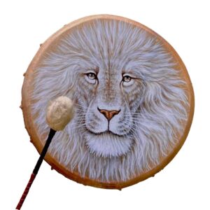 dryen lion shaman drum, 10 inch lion pattern handmade shaman drum with drum stick, spiritual instrument, exquisite look, siberian drum spirit music symbol, sound healer shaman drum for reflection