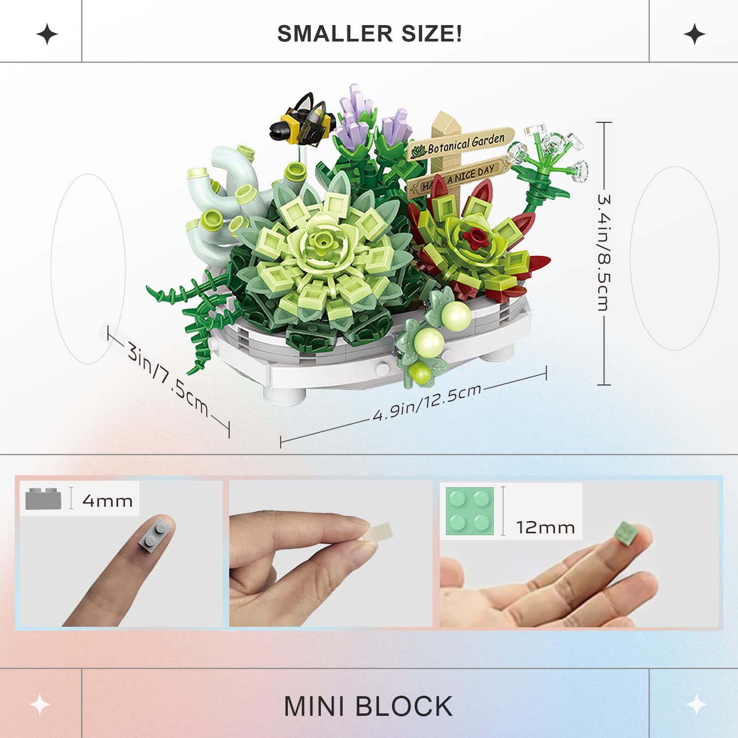 Waktuk Mini Bricks Bonsai Model Simulation Succulent Plant Set, Creative DIY Flower Particle Botanical Collection Construction Building Blocks Toy (Not Compatible with Lego Set)(389 PCS)