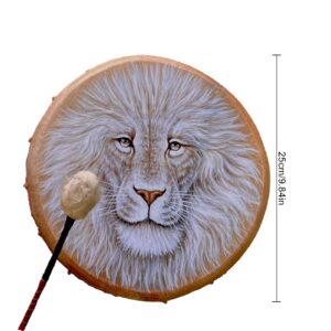 DRYEN Lion Shaman Drum, 10 Inch Lion Pattern Handmade Shaman Drum With Drum Stick, Spiritual Instrument, Exquisite Look, Siberian Drum Spirit Music Symbol, Sound Healer Shaman Drum For Reflection