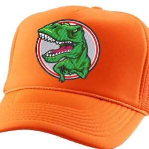 ALLNTRENDS Dinosaur Trucker Hat Embroidered Cool Dino Graphic Summer Cap (Neon Orange)