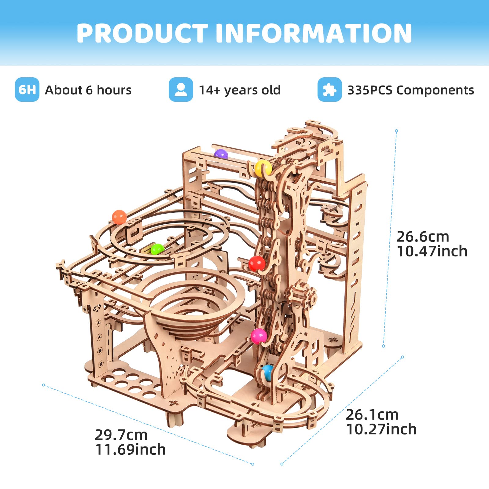 3D Wooden Puzzle Marble Running Kit - Mechanical Model Building Kit for Adults, Puzzle Brain Teaser Assembly Model, DIY Wooden Puzzle Hobby Toy Gift for Adults and Teens