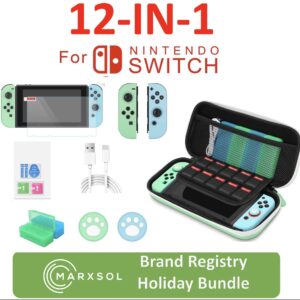 Nintendo Newest Switch 32GB Console with Neon Blue and Neon Red Joy-Con, 6.2" Touchscreen 1280x720 LCD Display, 802.11AC WiFi, Bluetooth 4.1 + MarXsol_12-in-1 Accessories Holiday Bundle