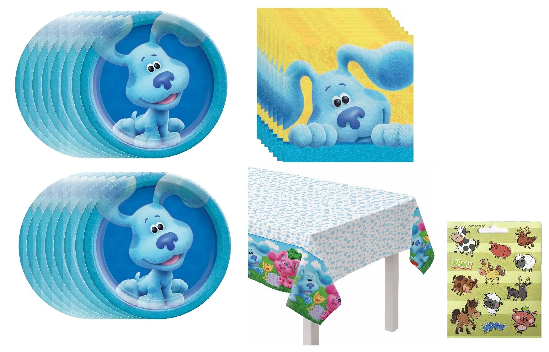 Blue's Clues Baby Birthday Party Supplies Bundle Pack includes Dessert Cake Paper Plates, Napkins, Table Cover (Bundle for 16)