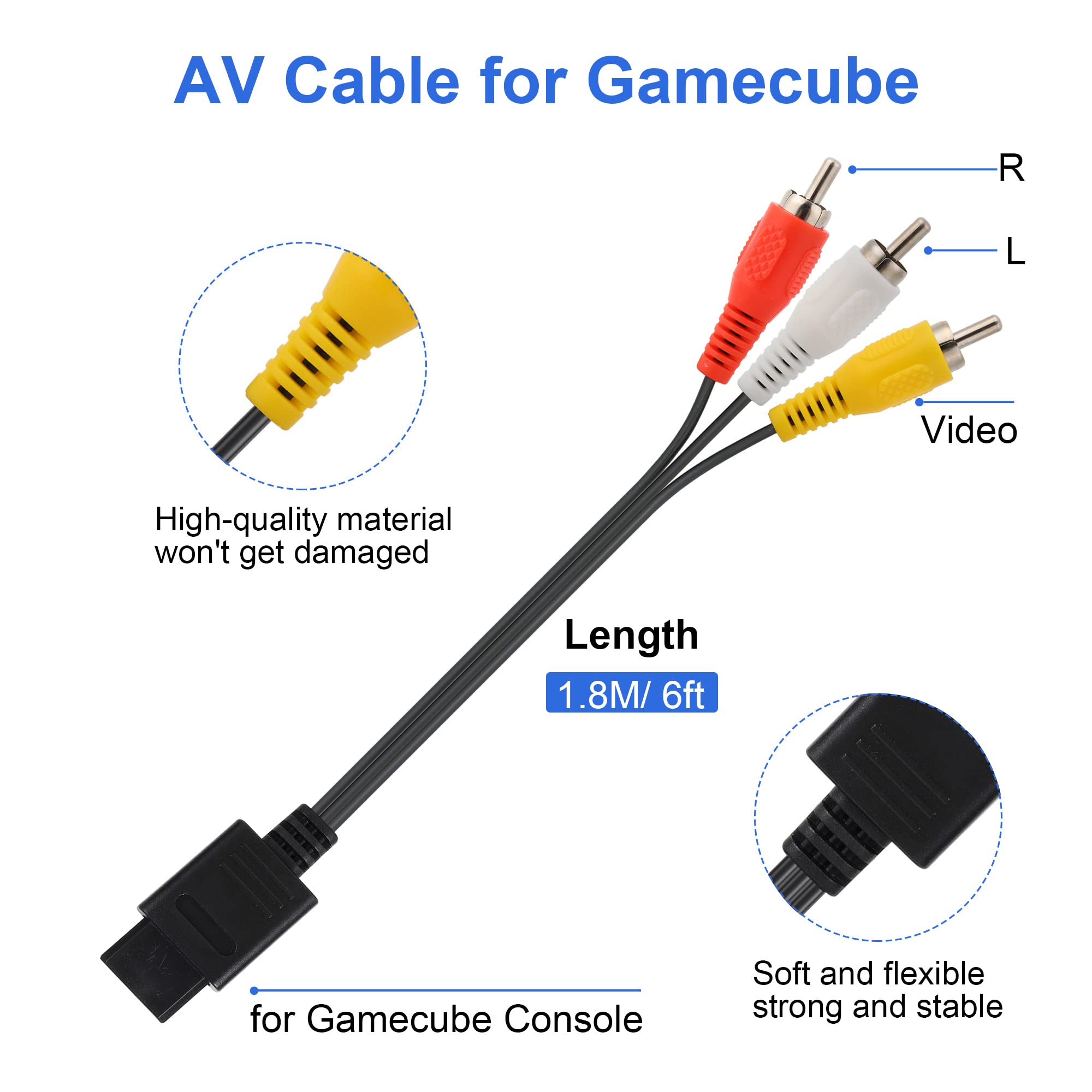 Power Supply and AV Cable for Gamecube, NGC AC Power Adapter & AV Cable Set, Power Cord and AV Cable Compatible with Nintendo Gamecube Console