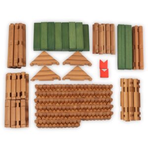 Wondertoys 328 Pcs Wooden Logs Set Ages 3+, Classic Building Log Toys for Kids, Creative Construction Engineering Educational Gifts