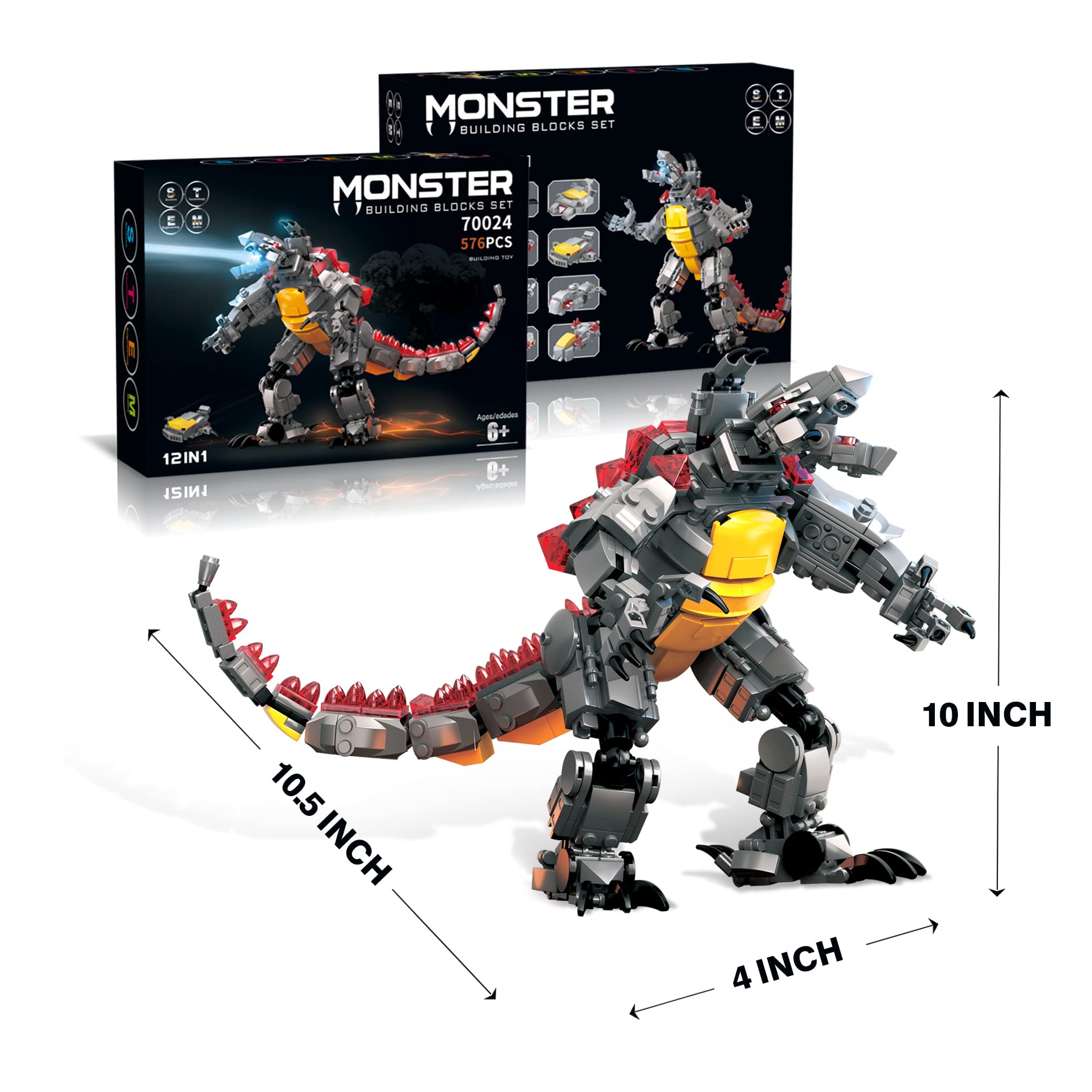 MENYORD STEM Star Monster Wars Toys, 12 in 1 Build for Kids Who Love Jurassic Dinosaur Building Blocks Kit or Spaceship,Christmas and Birthday Gifts for 6-12 Year Old Kids(576Pieces)…