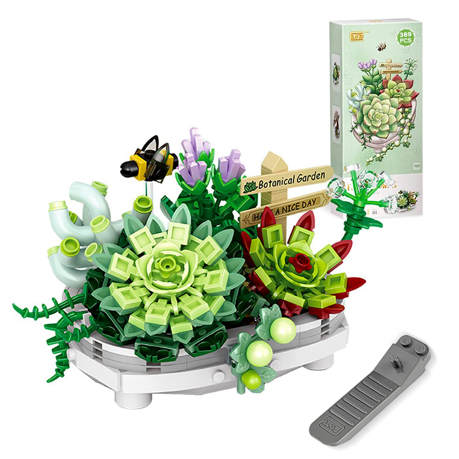 Waktuk Mini Bricks Bonsai Model Simulation Succulent Plant Set, Creative DIY Flower Particle Botanical Collection Construction Building Blocks Toy (Not Compatible with Lego Set)(389 PCS)