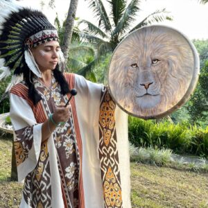 DRYEN Lion Shaman Drum, 10 Inch Lion Pattern Handmade Shaman Drum With Drum Stick, Spiritual Instrument, Exquisite Look, Siberian Drum Spirit Music Symbol, Sound Healer Shaman Drum For Reflection