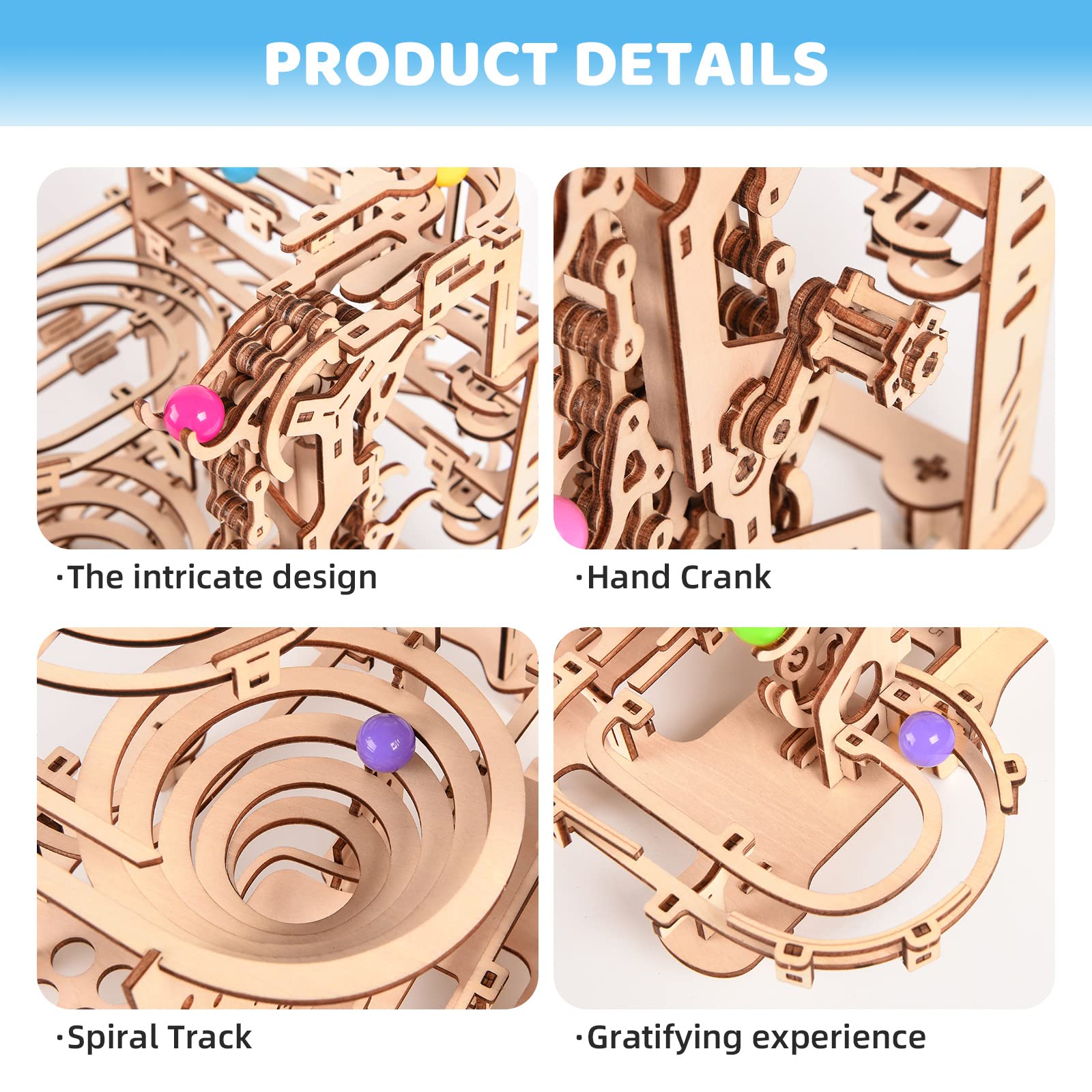 3D Wooden Puzzle Marble Running Kit - Mechanical Model Building Kit for Adults, Puzzle Brain Teaser Assembly Model, DIY Wooden Puzzle Hobby Toy Gift for Adults and Teens