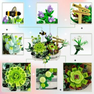 Waktuk Mini Bricks Bonsai Model Simulation Succulent Plant Set, Creative DIY Flower Particle Botanical Collection Construction Building Blocks Toy (Not Compatible with Lego Set)(389 PCS)