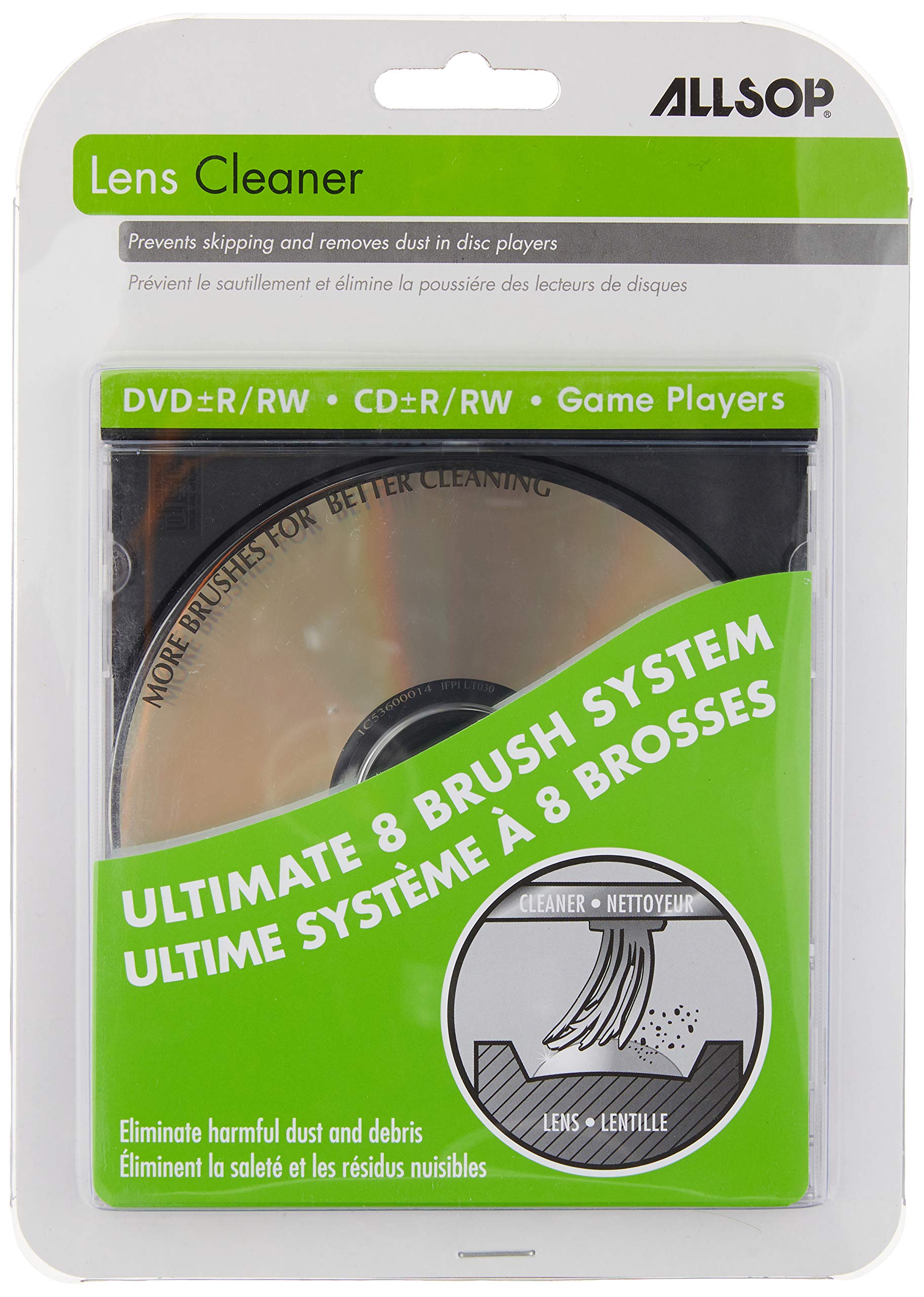 Allsop CD Laser-Lens Cleaner & CD and DVD FastWipes, lint-Free Wipes for Cleaning DVD, CD, PS1, PS2, Xbox & Xbox 360 Discs