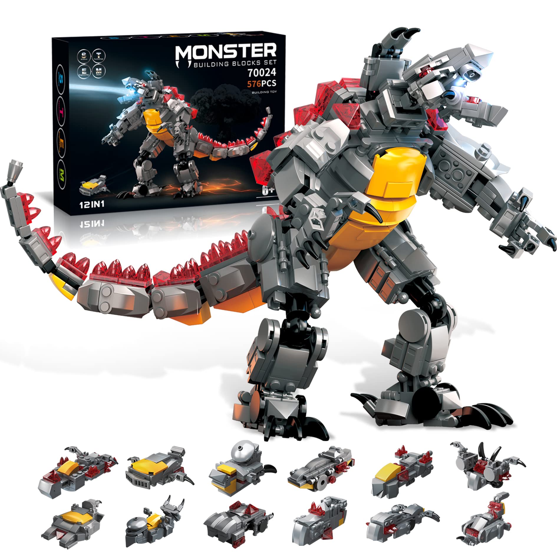 MENYORD STEM Star Monster Wars Toys, 12 in 1 Build for Kids Who Love Jurassic Dinosaur Building Blocks Kit or Spaceship,Christmas and Birthday Gifts for 6-12 Year Old Kids(576Pieces)…