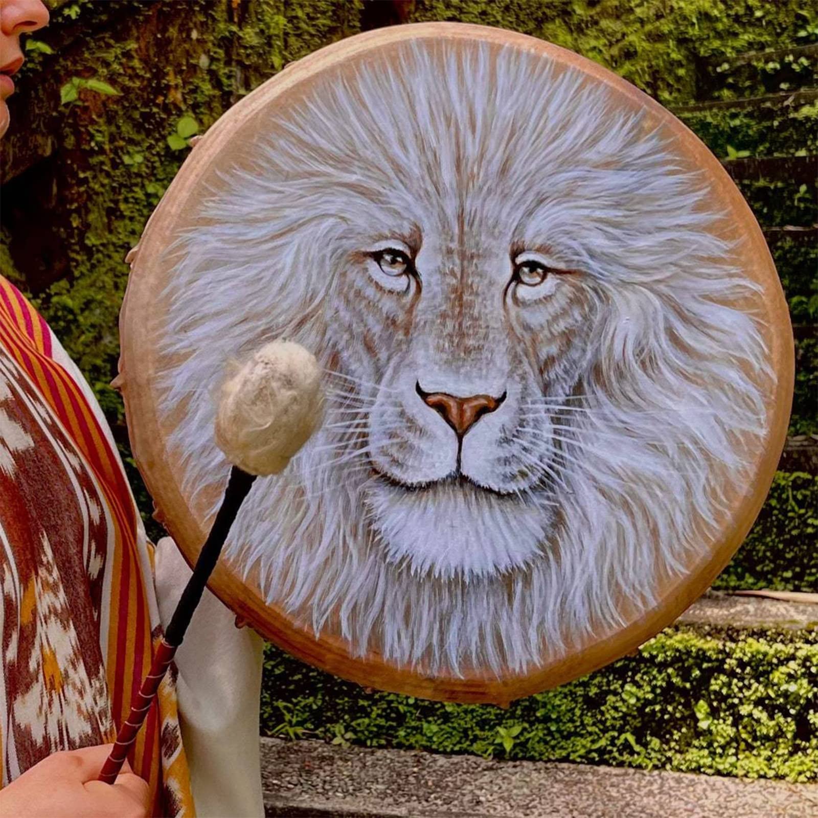 DRYEN Lion Shaman Drum, 10 Inch Lion Pattern Handmade Shaman Drum With Drum Stick, Spiritual Instrument, Exquisite Look, Siberian Drum Spirit Music Symbol, Sound Healer Shaman Drum For Reflection