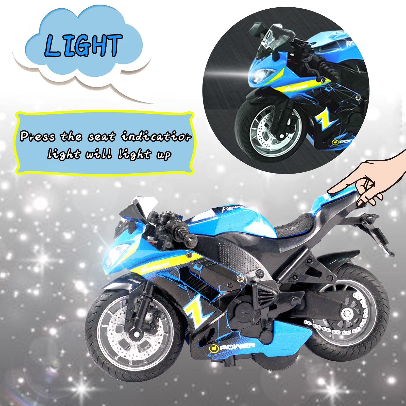 Toy Motorcycles, Diecast Motorcycle Toy with Music Lighting,Toy Motorcycle for Kids 3-5,Toy Motorcycles for Boys(Blue)