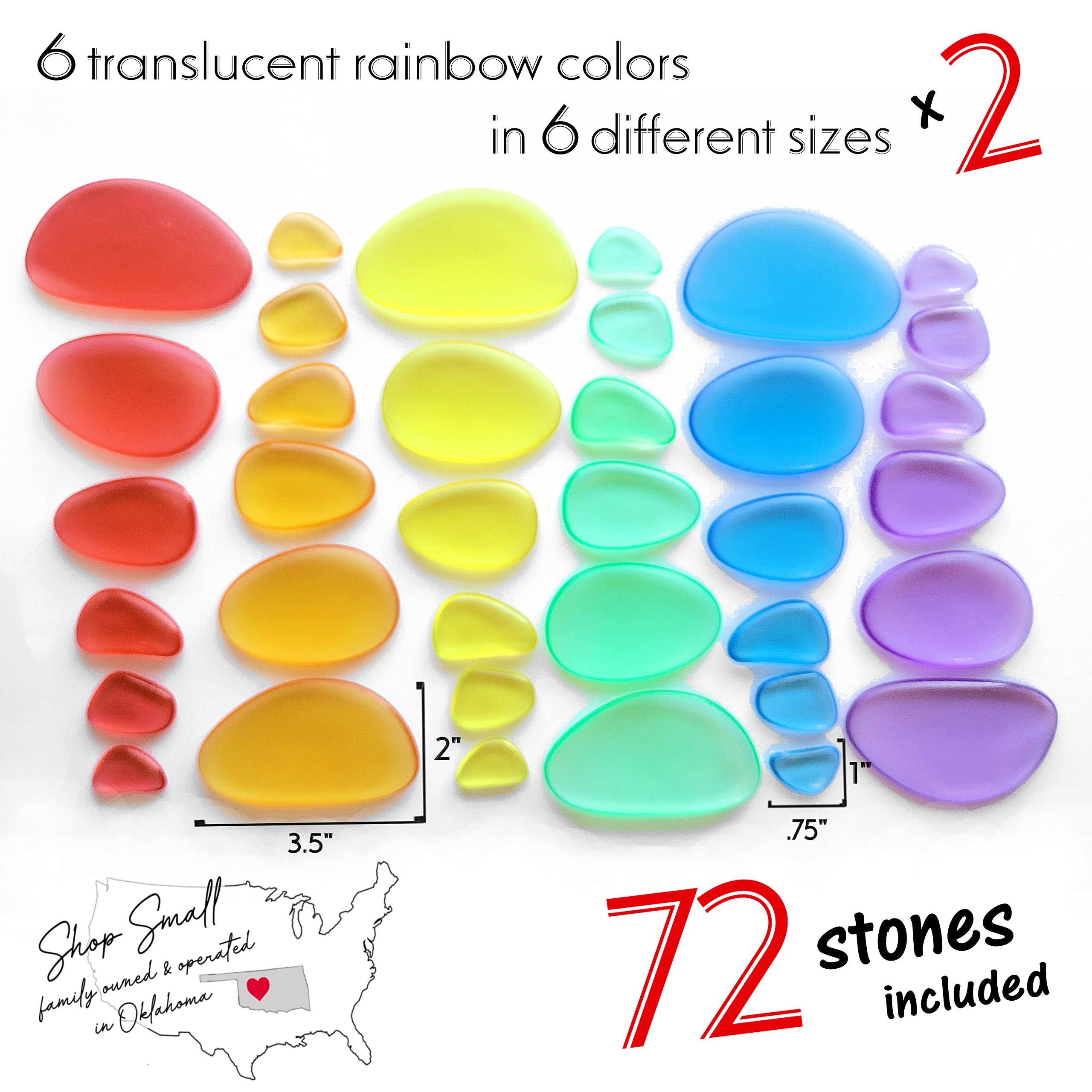 Acorn to Oak Rainbow Stones, 72 Stones 40+ Activities, Learning & Education Toys, Classroom Must Haves, Math manipulatives, Light Table manipulatives Educational Toys for Kids 5-7, Montessori Toys