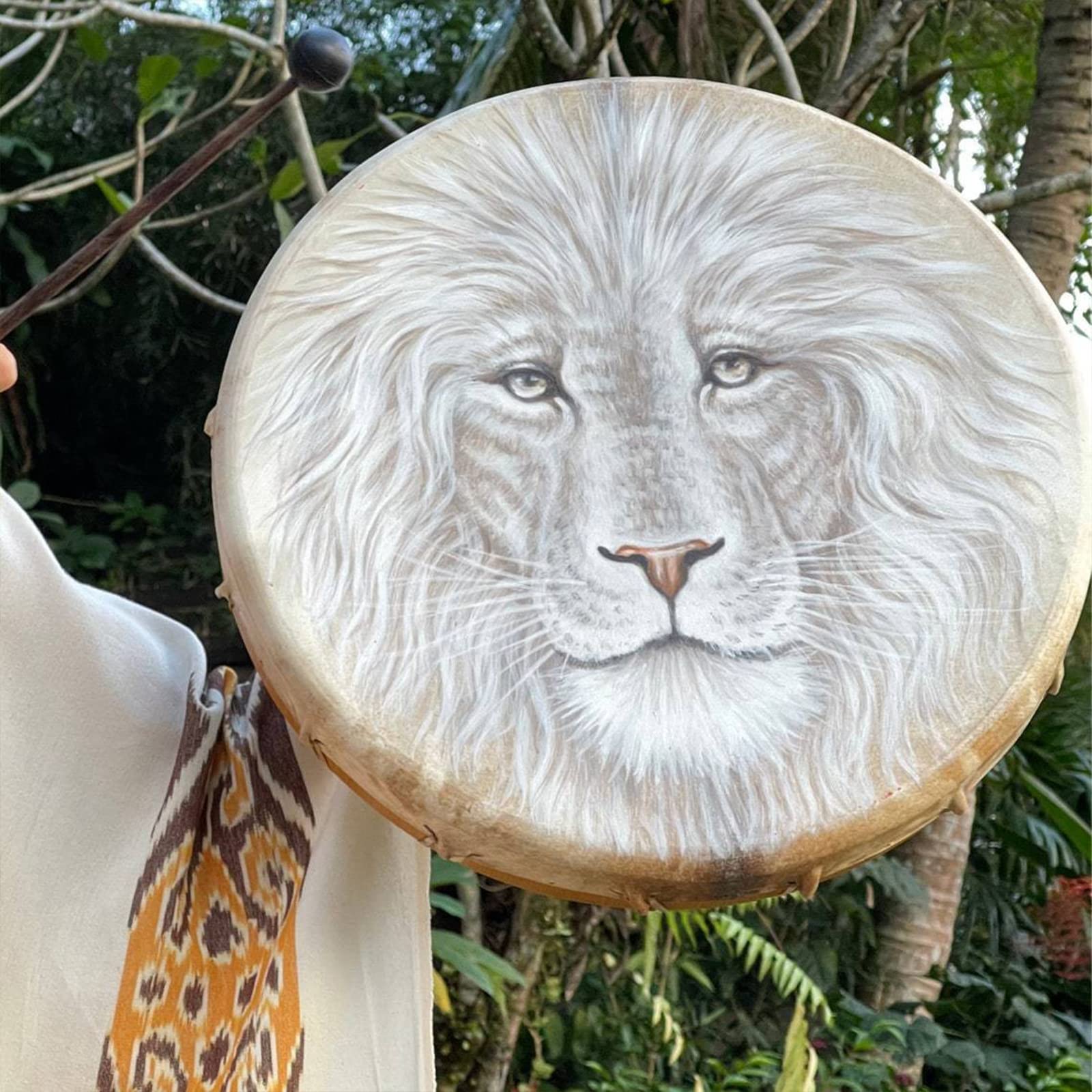 DRYEN Lion Shaman Drum, 10 Inch Lion Pattern Handmade Shaman Drum With Drum Stick, Spiritual Instrument, Exquisite Look, Siberian Drum Spirit Music Symbol, Sound Healer Shaman Drum For Reflection