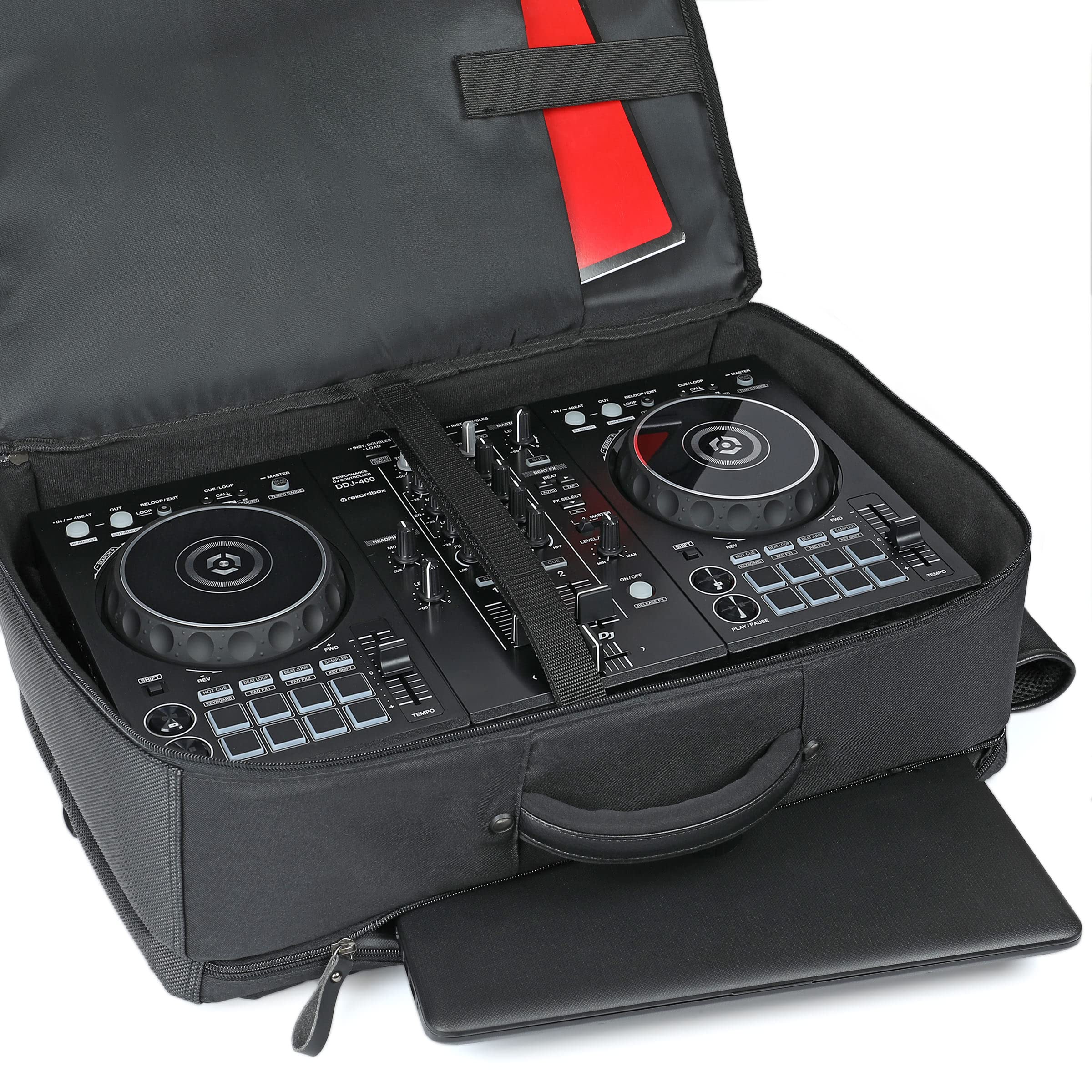 GOgroove DJ Controller Backpack - DJ Mixer Case Compatible with Pioneer DJ DDJ 400 DJ Controller, DJ Headphones, Controller Stand, and More DJ Equipment with Customizable & Scratch Resistant Interior