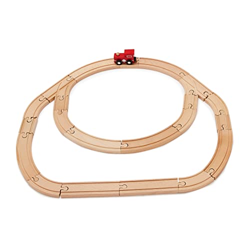 Amazon Basics 65-piece Wooden Train Railway Construction Set with Track - Compatible and Train Railroad, Wooden Toys for Kids, Gift for Age 3Y+