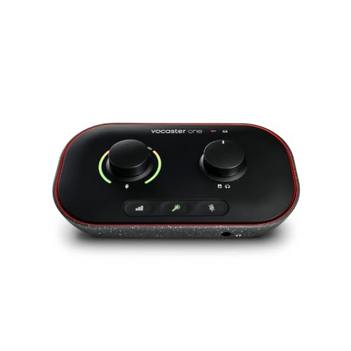 Focusrite Vocaster One — Podcasting Interface for Recording as a Solo Creator. Use Auto Gain, Enhance, and Mute for Easy Podcasting. Small, Lightweight, and Powered by Computer