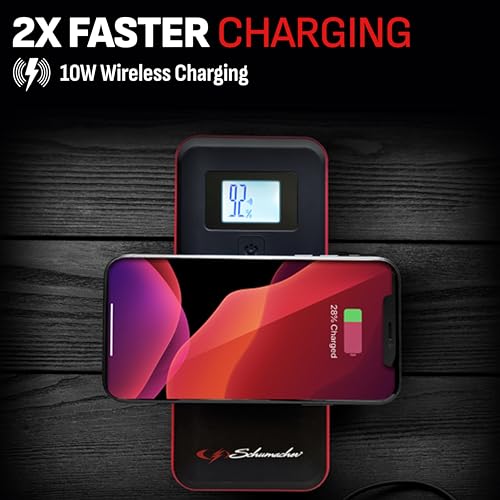 Schumacher Electric Lithium Jump Starter and Portable Power Pack SL1643, 4-in-1, 2000A, 12V, 10W wireless and 3A USB charging- works on cars, trucks, motorcycles, marine batteries, SUVs, and more