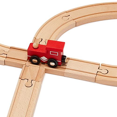 Amazon Basics 65-piece Wooden Train Railway Construction Set with Track - Compatible and Train Railroad, Wooden Toys for Kids, Gift for Age 3Y+