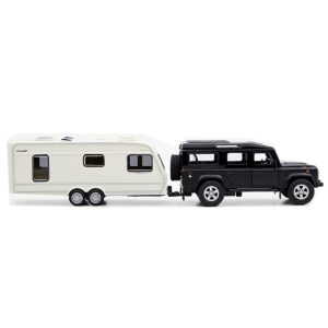 Toy Camper SUV Trailer Towing RV Motorhome Toys for Boys Diecast Truck Model Car Metal Pull Back Toy Cars Vehicle, Doors Open Light Sound, Outdoor Land Adventure Play Set, Kids Gifts