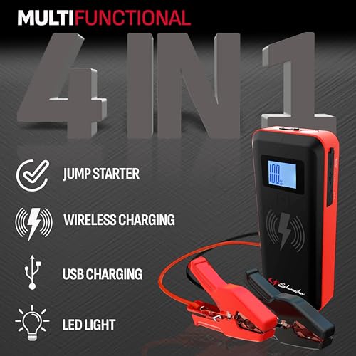 Schumacher Electric Lithium Jump Starter and Portable Power Pack SL1643, 4-in-1, 2000A, 12V, 10W wireless and 3A USB charging- works on cars, trucks, motorcycles, marine batteries, SUVs, and more