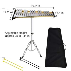 ENNBOM 32 Note Natural Glockenspiel Kit Xylophone with Adjustable Stand Professional Percussion Instrument Set (32 note, Natural)