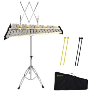 ENNBOM 32 Note Natural Glockenspiel Kit Xylophone with Adjustable Stand Professional Percussion Instrument Set (32 note, Natural)