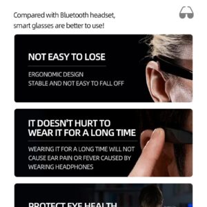 Smart Music Call Glasses Waterproof and Dustproof Anti -Blue Light Navigation Intelligent Voice Siri Awakening Sunglasses ABS Frame Personalized Headset (Round-Sunglasses)