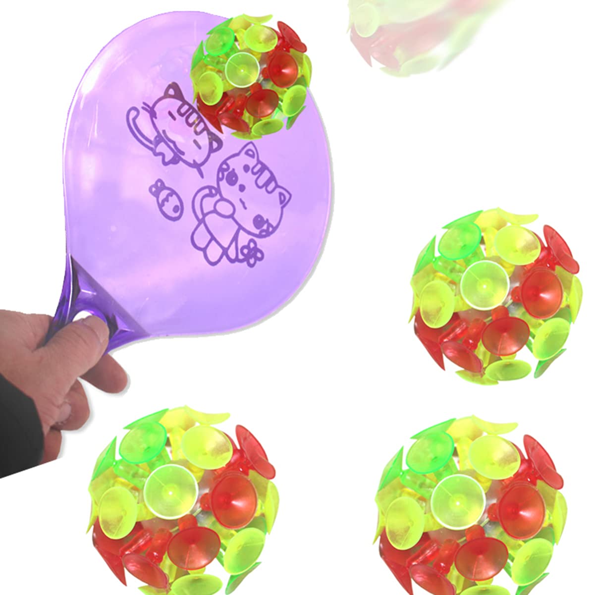 4Pcs Suction Cup Ball Toys Parent- Child Interaction Sucker Ball Toy Glow in The Dark Suction Ball for Kids Birthday Party Favors Indoor Outdoor Play