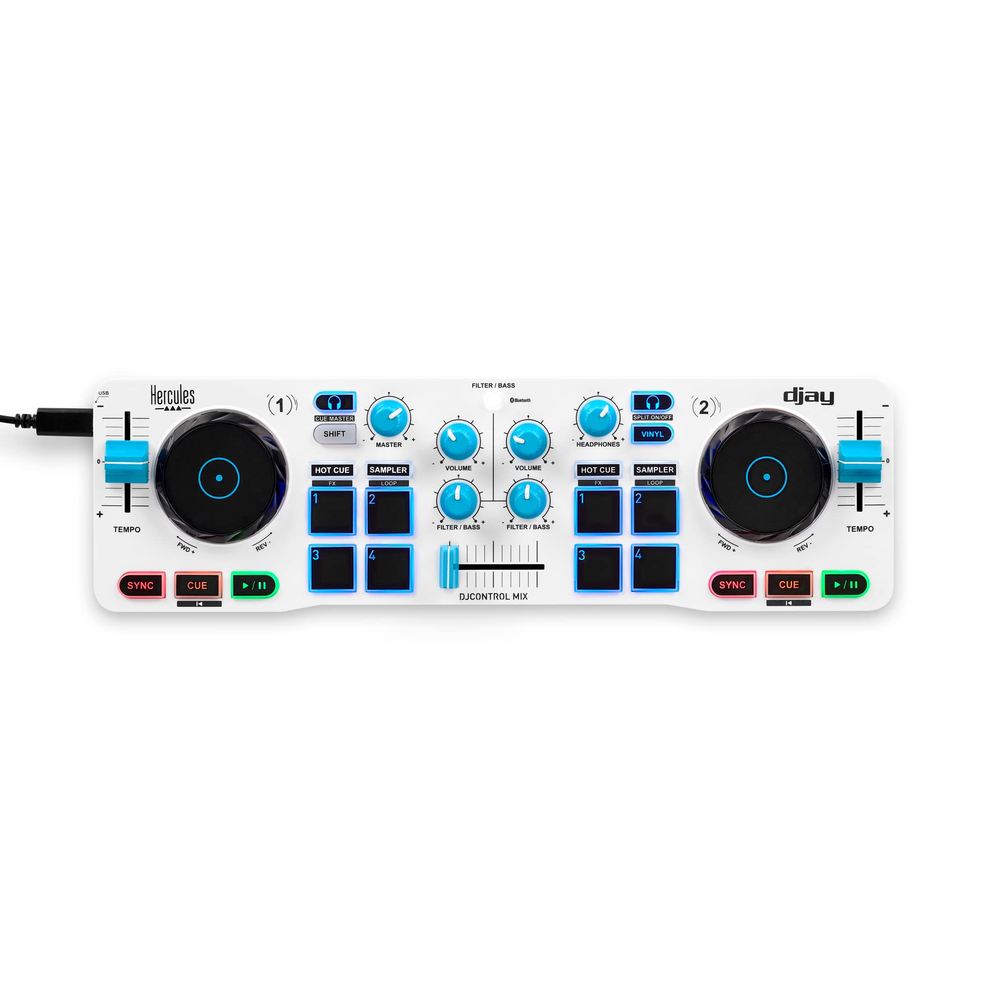 Hercules DJControl Mix Blue – Amazon Exclusive – Bluetooth Wireless DJ Controller for Smartphones (iOS and Android) – dJay app – 2 Decks