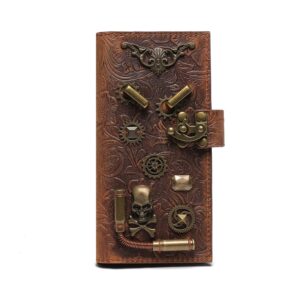 dajingkj genuine leather steampunk wallet long card holder retro style clutch watch bag creative coin purse for women men (skull wallet)