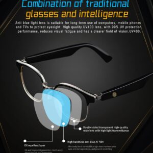 Smart Music Call Glasses Waterproof and Dustproof Anti -Blue Light Navigation Intelligent Voice Siri Awakening Sunglasses Metal Frame Personalized Headset Rose Gold (Bluck Gold-Anti -Blue Light)