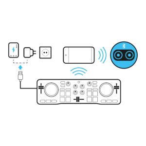 Hercules DJControl Mix Blue – Amazon Exclusive – Bluetooth Wireless DJ Controller for Smartphones (iOS and Android) – dJay app – 2 Decks