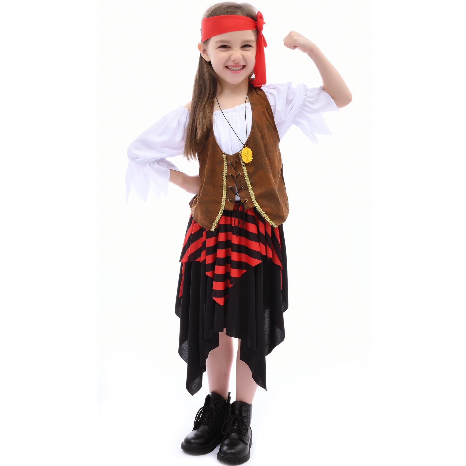 Latocos Pirate Costume for Kids Girls Pretend Role Play Dress Up Halloween Costumes Birthday Gift Ages 3-12 Years