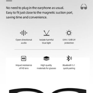 Smart Music Call Glasses Waterproof and Dustproof Anti -Blue Light Navigation Intelligent Voice Siri Awakening Sunglasses ABS Frame Personalized Headset (Round-Sunglasses)