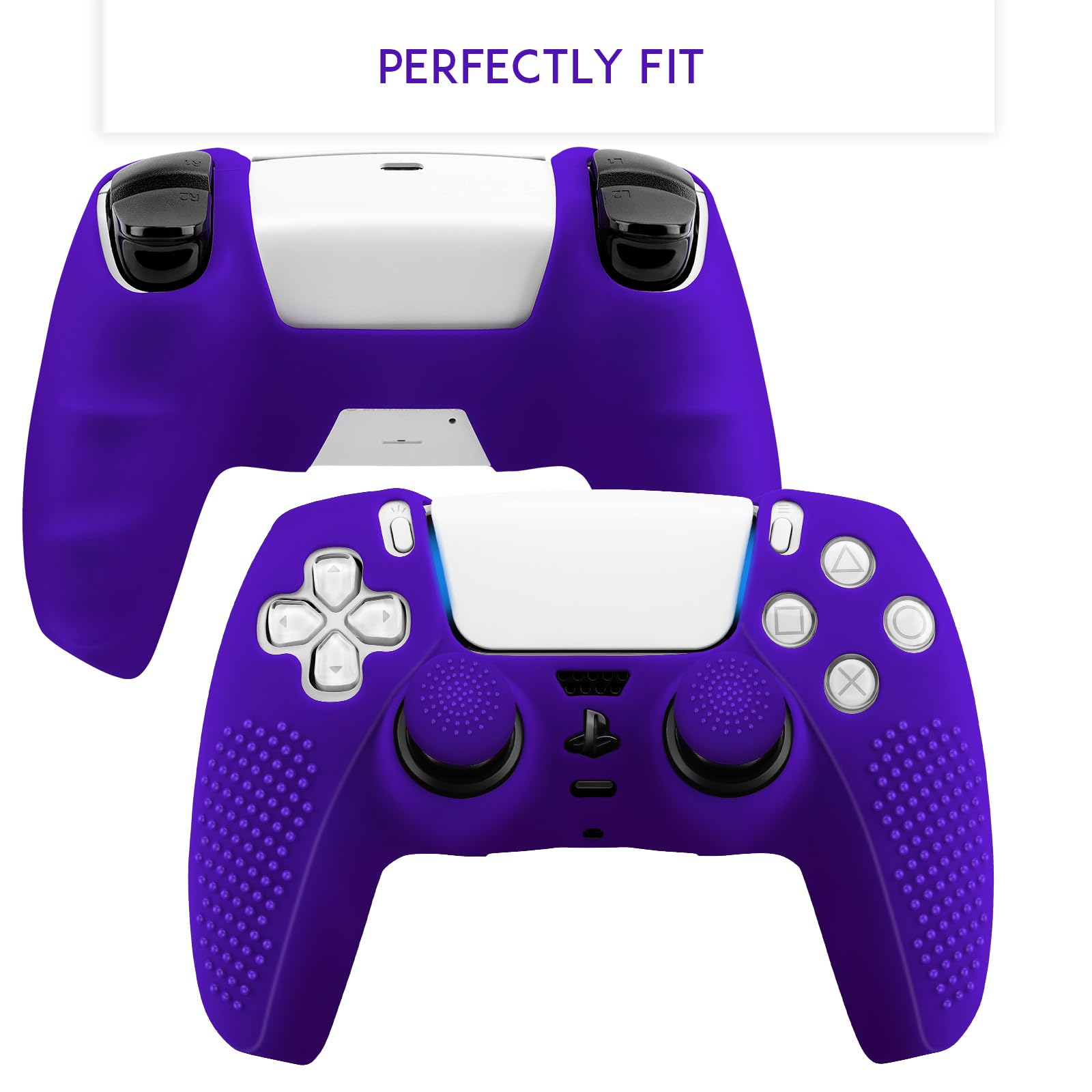 SIKEMAY [2 Pack] PS5 Controller Skin, Anti-Slip Thicken Silicone Protective Cover Case Perfectly Compatible with PlayStation 5 Dualsense Controller Grip with 8 x Thumb Grip Caps - Galactic Purple