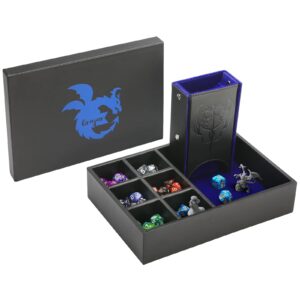 Grajar DND Dice Tray and Dice Tower with storage, 3 in 1 Dice Rolling Tray with Lid, Portable Dice Box Storage, DND dice holder for Dungeons and Dragons D&D RPG MTG Table Games - Blue