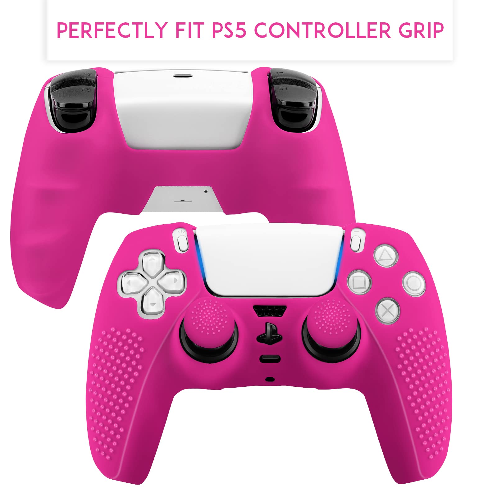 SIKEMAY [2 Pack] PS5 Controller Skin, Anti-Slip Thicken Silicone Protective Cover Case Perfectly Compatible with PlayStation 5 Controller Grip with 8 x Thumb Grip Caps - Nova Pink