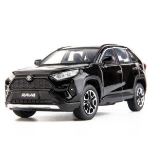 tgrcm-cz compatible for 1:32 diecasting alloy toyota rav4 car model toy car,front wheel steering car with lights and sound, open door for kids gift, children birthday gift black