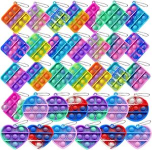 50 pcs random color mini squeeze pop bubble fidget sensory toys, mini keychain wrap small relieve anxiety stress toy, pop bulk silicone classroom prize for kids adult party gift