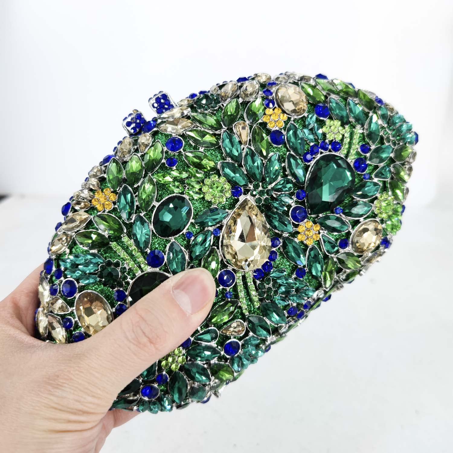 Boutique De FGG Flower Evening Bags and Clutches for Women Formal Party Rhinestone Handbags Wedding Crystal Clutch Purse (Small, Multi Green#10)