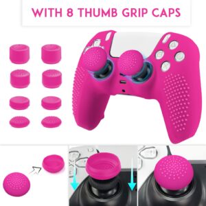 SIKEMAY [2 Pack] PS5 Controller Skin, Anti-Slip Thicken Silicone Protective Cover Case Perfectly Compatible with PlayStation 5 Controller Grip with 8 x Thumb Grip Caps - Nova Pink