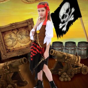 Latocos Pirate Costume for Kids Girls Pretend Role Play Dress Up Halloween Costumes Birthday Gift Ages 3-12 Years