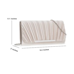 IXEBELLA Classic Evening Clutch Bag for Women Pleated Flap Satin Formal Clutch Purse for Wedding (Champagne)