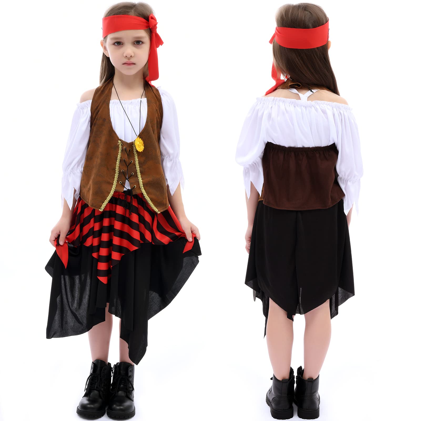 Latocos Pirate Costume for Kids Girls Pretend Role Play Dress Up Halloween Costumes Birthday Gift Ages 3-12 Years