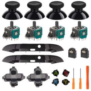 Repair Kit for Xbox One S/X Controller, Thumbsticks, 3D Analog Joysticks, LB RB Bumper, Dpad, ABXY Buttons, Headphone Jack, Replacement Parts for Xbox One Controller(Model: 1708)(Black ABXY)