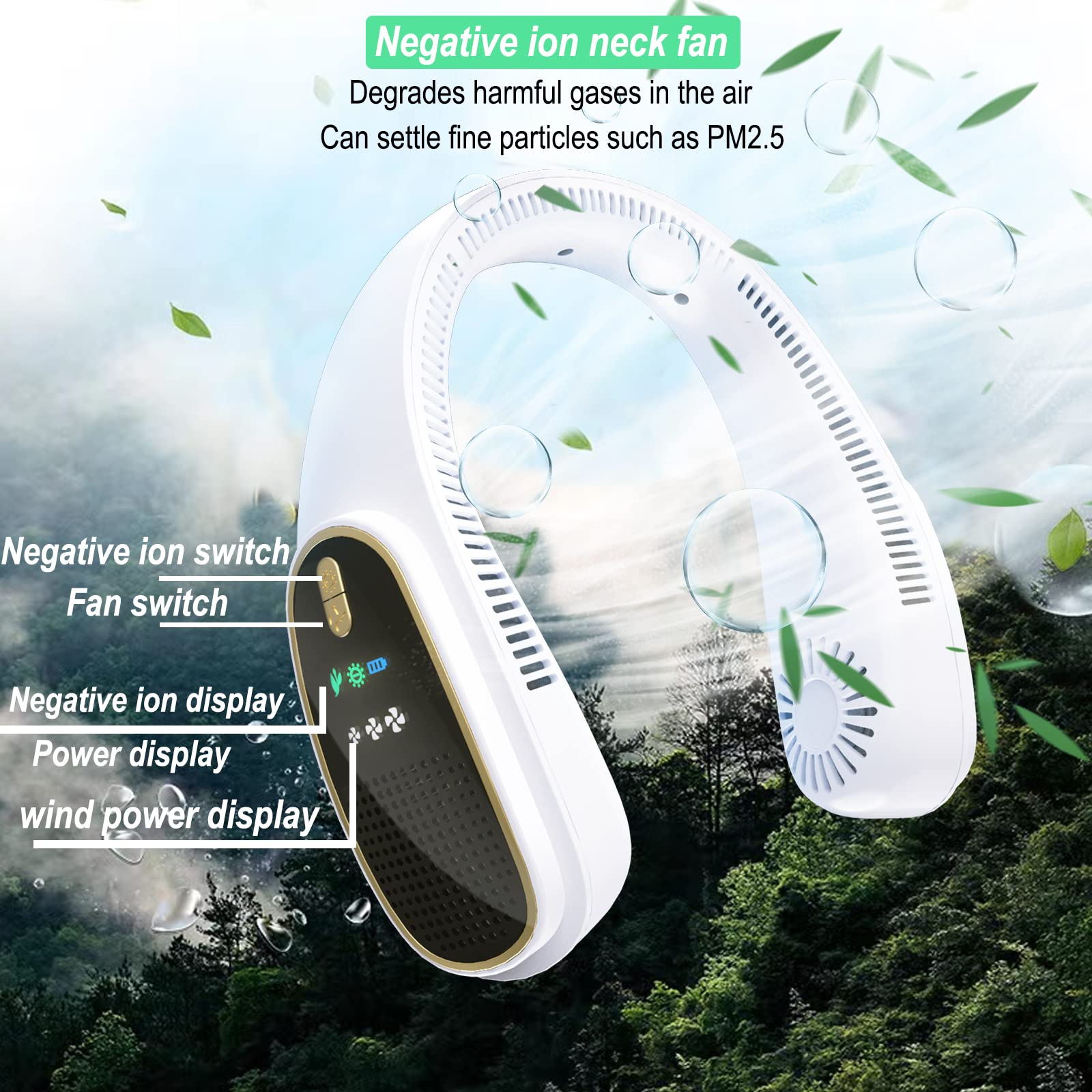 Portable Neck Fan，4000mAh USB Rechargeable Personal Fan,3 Speeds 83 Air Outlet 360° Cooling Wearable Fan，Hand-free Neck Fan with Led screen for Women, Men, Office, Travel, Outdoor